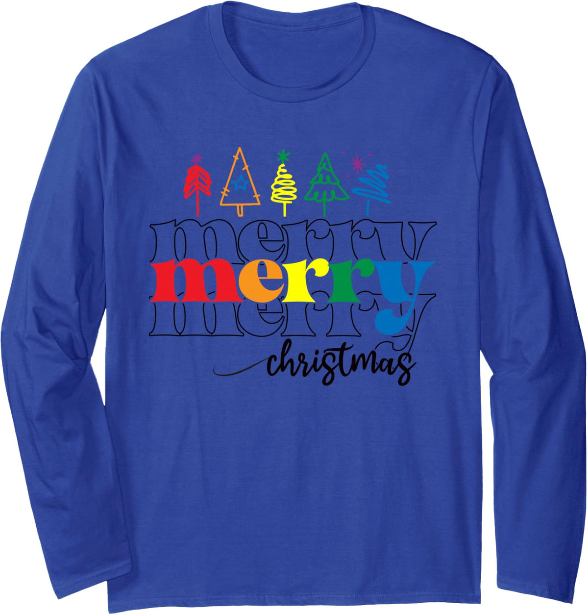 LGBTQ Pride Rainbow Flag Gay Merry Christmas Tree X-Mas Long Sleeve T-Shirt - Adult Unisex Royal Blue