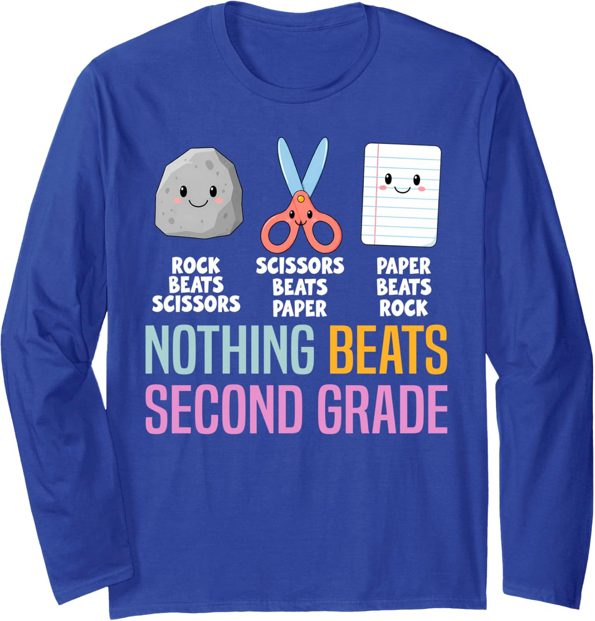 Nothing Beats 2nd Second Grade Back to School Teacher Kids Long Sleeve T-Shirt - Adult Unisex Royal Blue