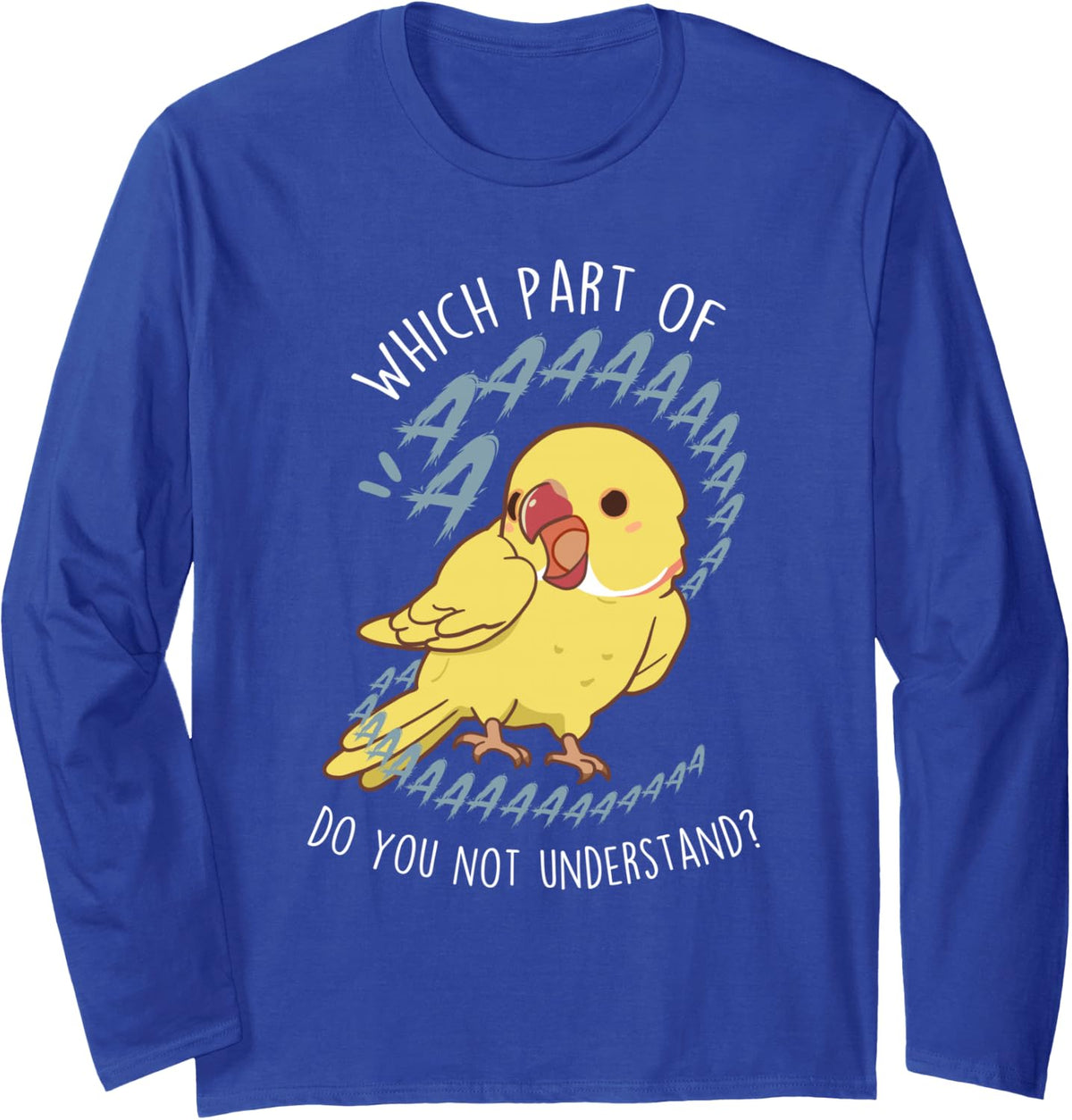 Lutino Indian Ringneck Parrot AAA Funny Cute Yellow Bird Mom Long Sleeve T-Shirt - Adult Unisex Royal Blue
