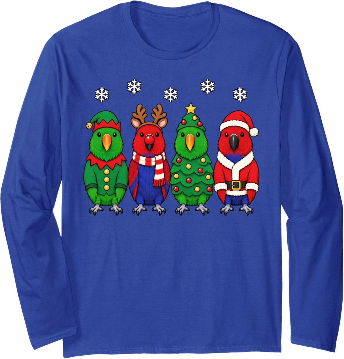 Eclectus Parrot Christmas Reindeer Santa Long Sleeve T-Shirt - Adult Unisex Royal Blue