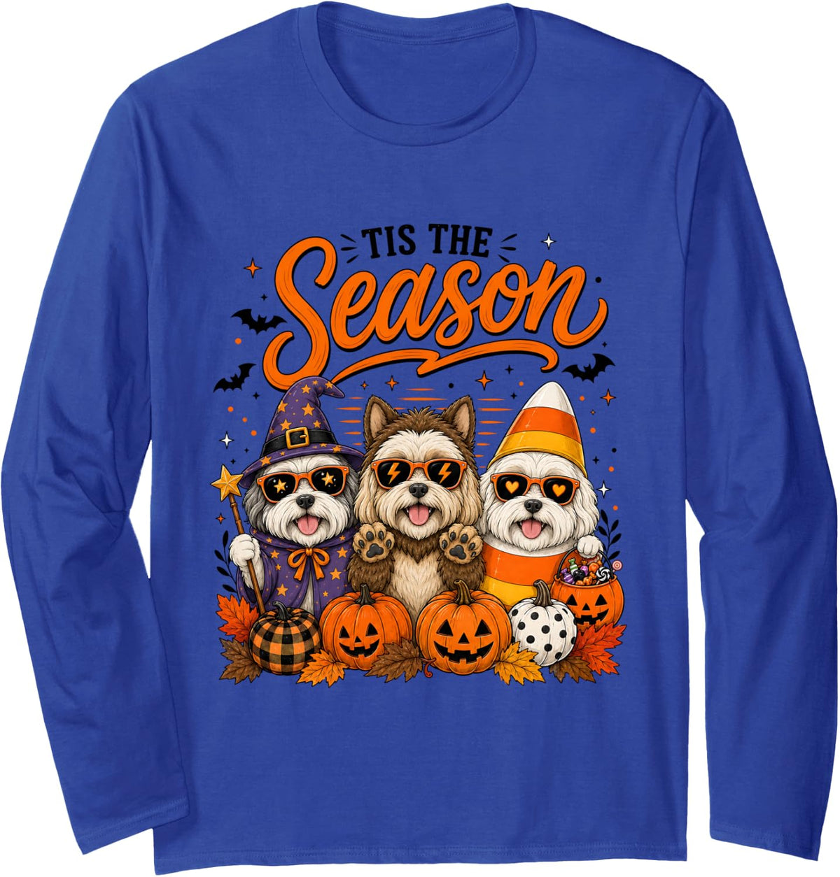 Tis The Season Halloween Havanese Pumpkin Costume Long Sleeve T-Shirt - Adult Unisex Royal Blue