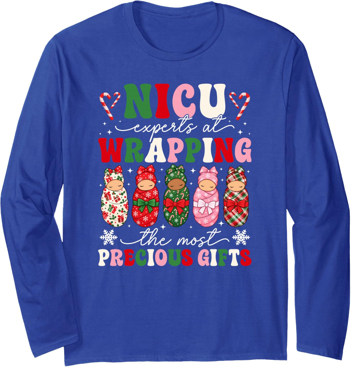 Groovy NICU Christmas NICU Nurse Xmas Neonatal ICU Nurse Long Sleeve T-Shirt - Adult Unisex Royal Blue
