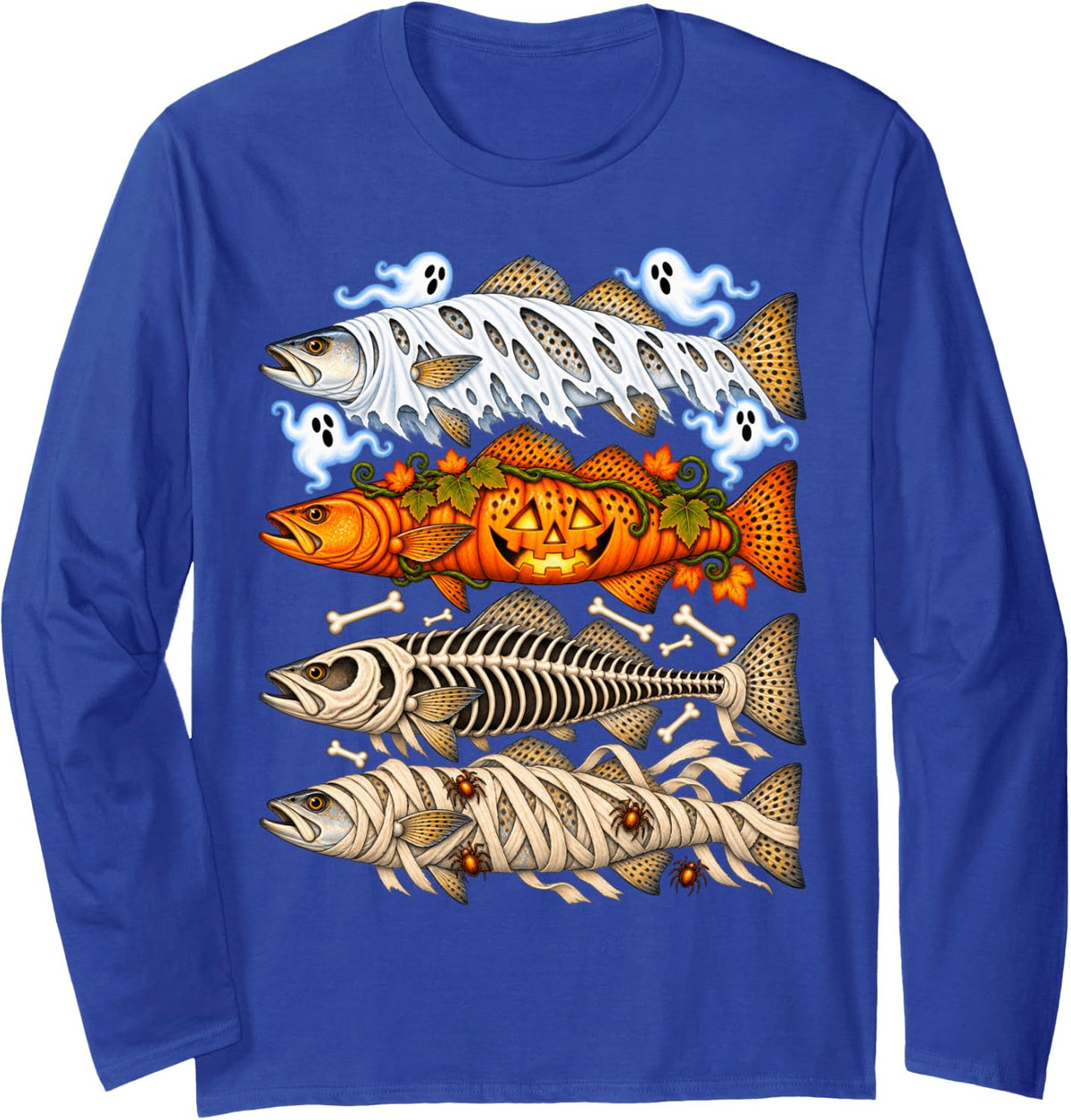 Halloween Spotted Seatrout Fishing Halloween Design Long Sleeve T-Shirt - Adult Unisex Royal Blue