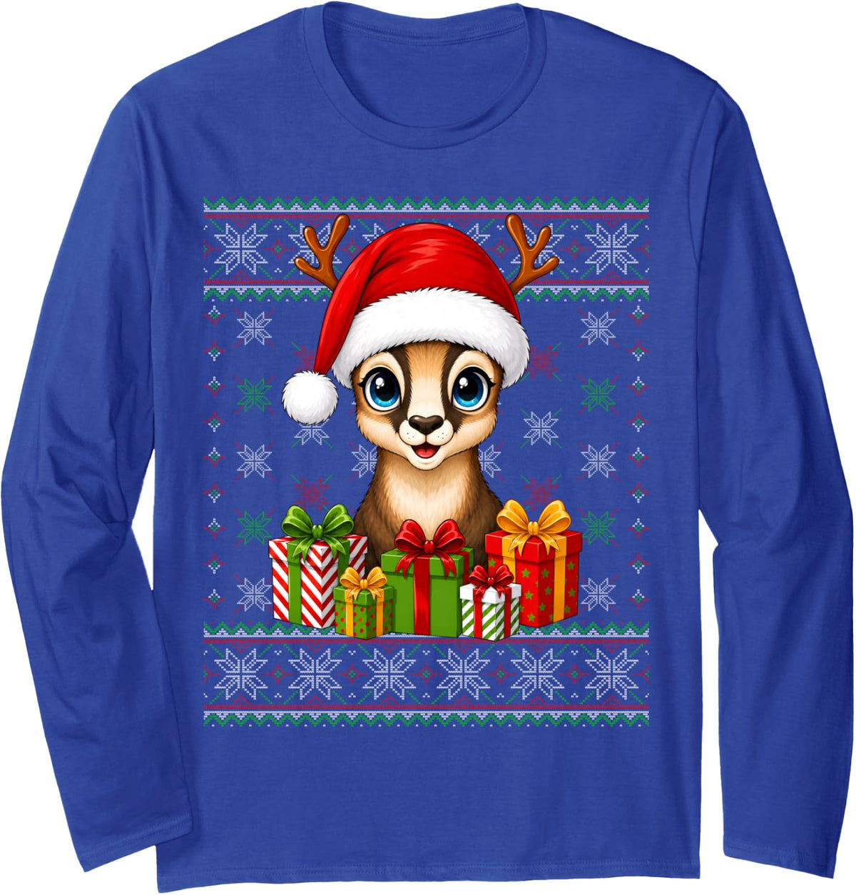 Chamois Goat Xmas Ugly Sweaters Festive Santa Goat Christmas Long Sleeve T-Shirt - Adult Unisex Royal Blue