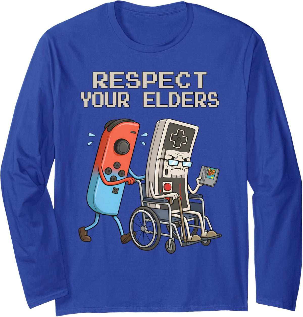 Respect Your Elders Vintage Game Controller Dad Father's Day Long Sleeve T-Shirt - Adult Unisex Royal Blue