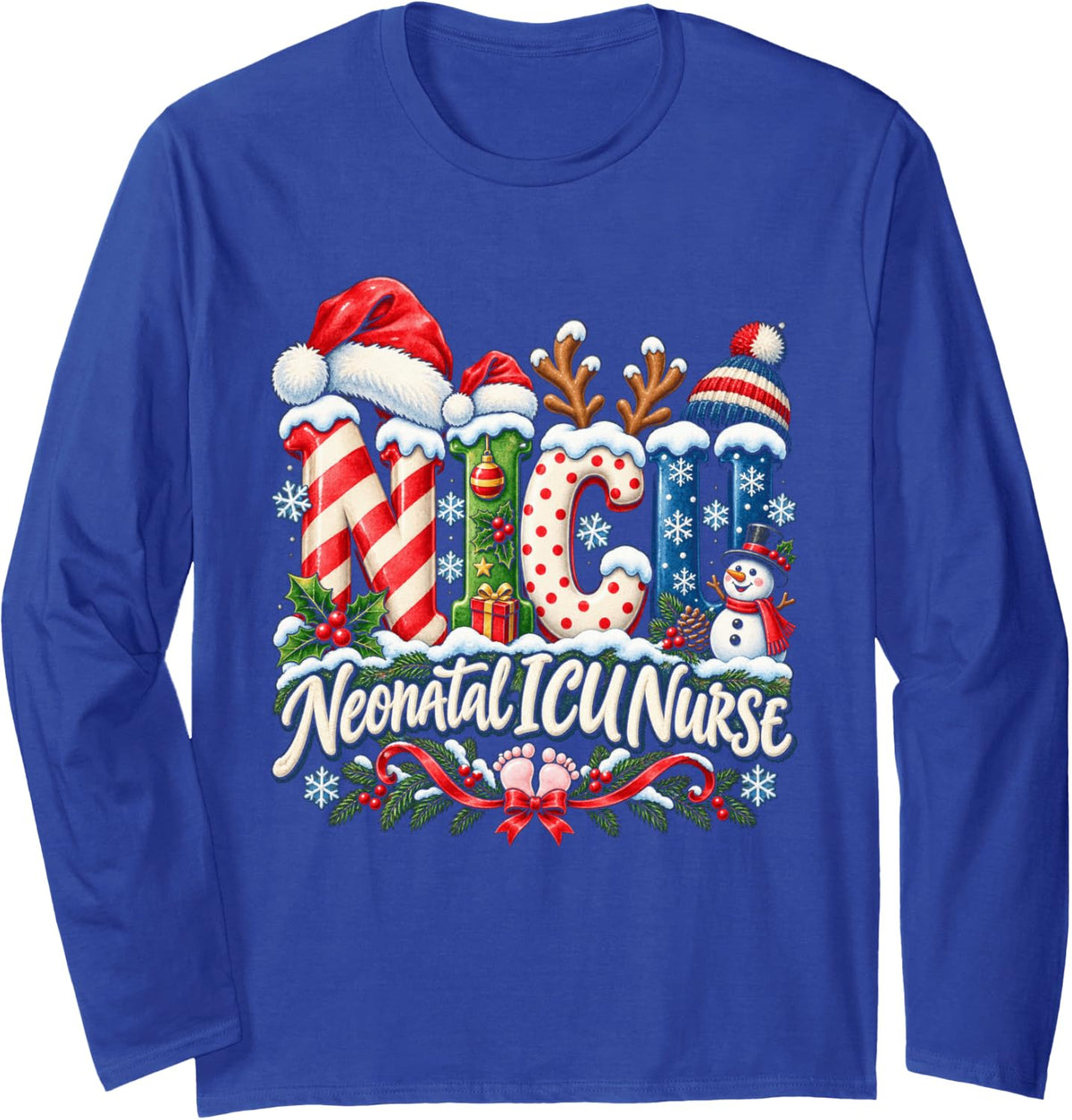 NICU Nurse Christmas Neonatal Nursing Healthcare Long Sleeve T-Shirt - Adult Unisex Royal Blue