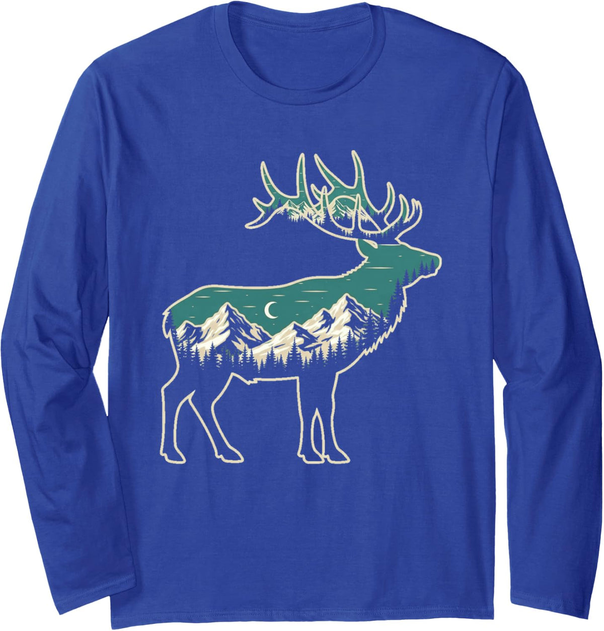 American Elk Lover Dad Retro Hunting Long Sleeve T-Shirt - Adult Unisex Royal Blue