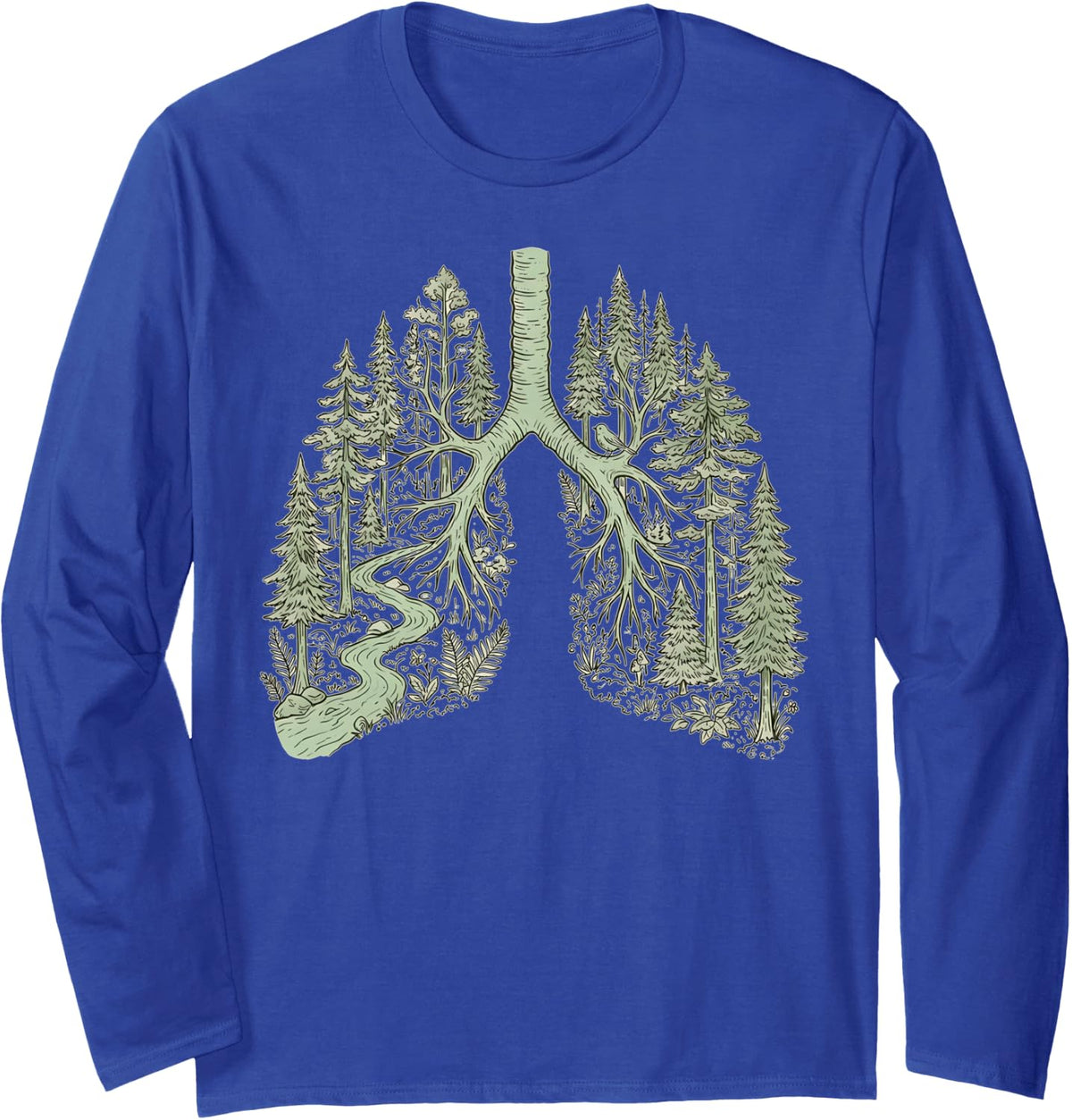 Tree Lung Breathe Forest Nature Respiratory Therapist Long Sleeve T-Shirt - Adult Unisex Royal Blue
