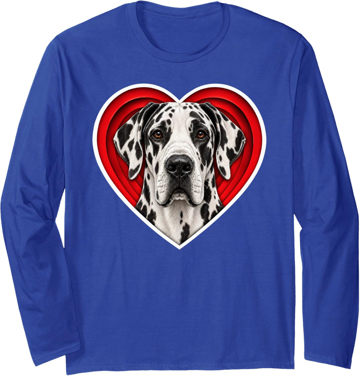 Harlequin Great Dane Heart Long Sleeve T-Shirt - Adult Unisex Royal Blue