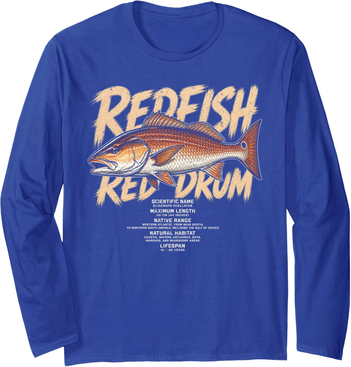 Redfish Coastal Angler Dad Fish Species Graphic Fishing Long Sleeve T-Shirt - Adult Unisex Royal Blue