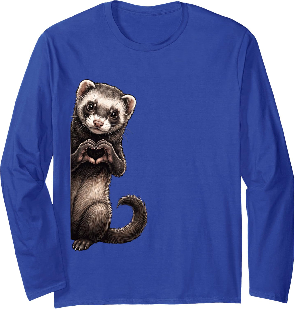 Funny Ferret Peeking Heart Sign Cute Valentines Long Sleeve T-Shirt - Adult Unisex Royal Blue