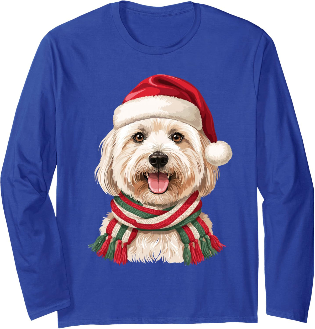 Havanese Santa Hat Christmas Dog Lover Mom Dad Holiday Long Sleeve T-Shirt - Adult Unisex Royal Blue