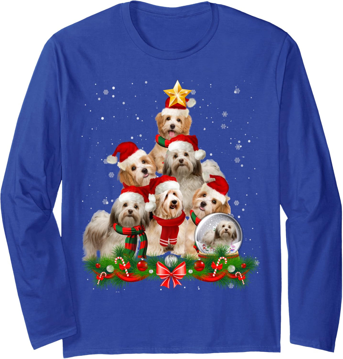 Funny Havanese Dog Christmas Tree Long Sleeve T-Shirt - Adult Unisex Royal Blue