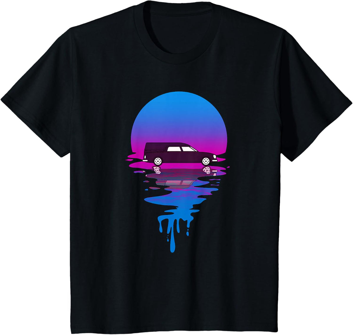 Vintage Retro Sunset Hearse T-Shirt - Black