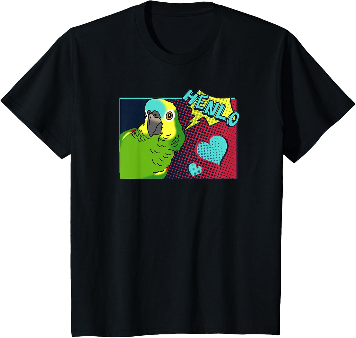 Henlo Birb memes, Funny Comic Blue Fronted Amazon Parrot T-Shirt - Black