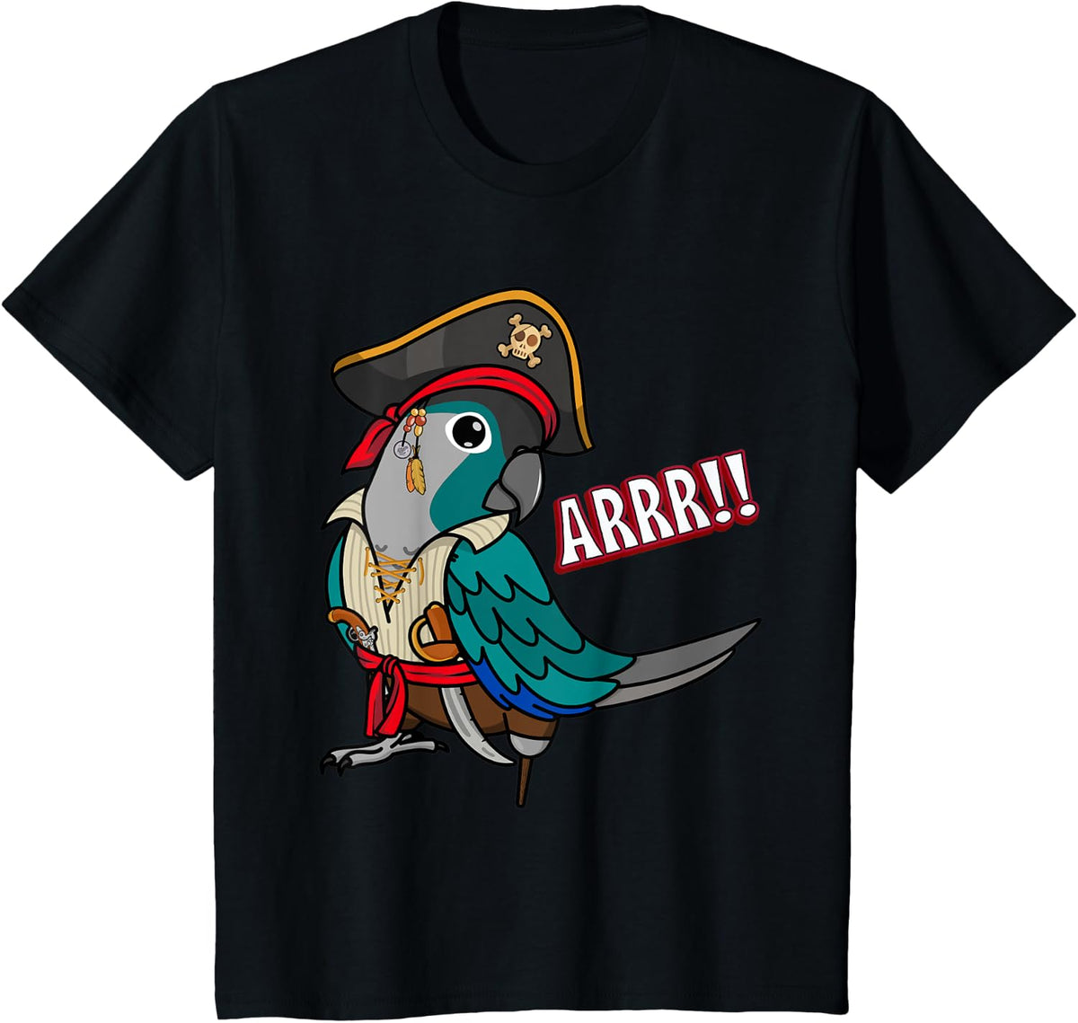 Pirate Parrot I Turquoise Green Cheek Conure T-Shirt - Black