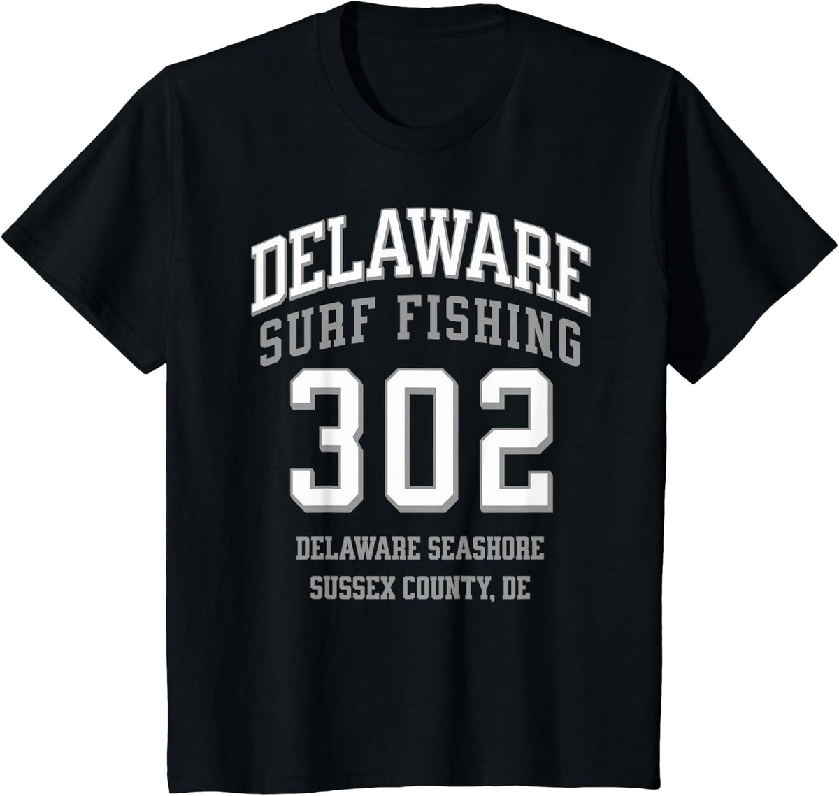 Delaware Surf Fishing 302 Area Code Delaware Seashore T-Shirt - Black