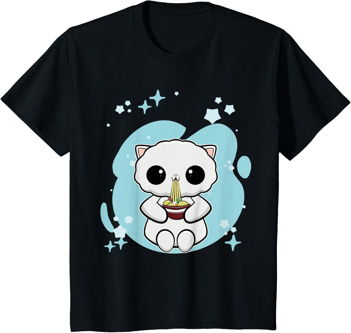 Persian Cat Kawaii Cat Kitten Ramen T-Shirt - Black