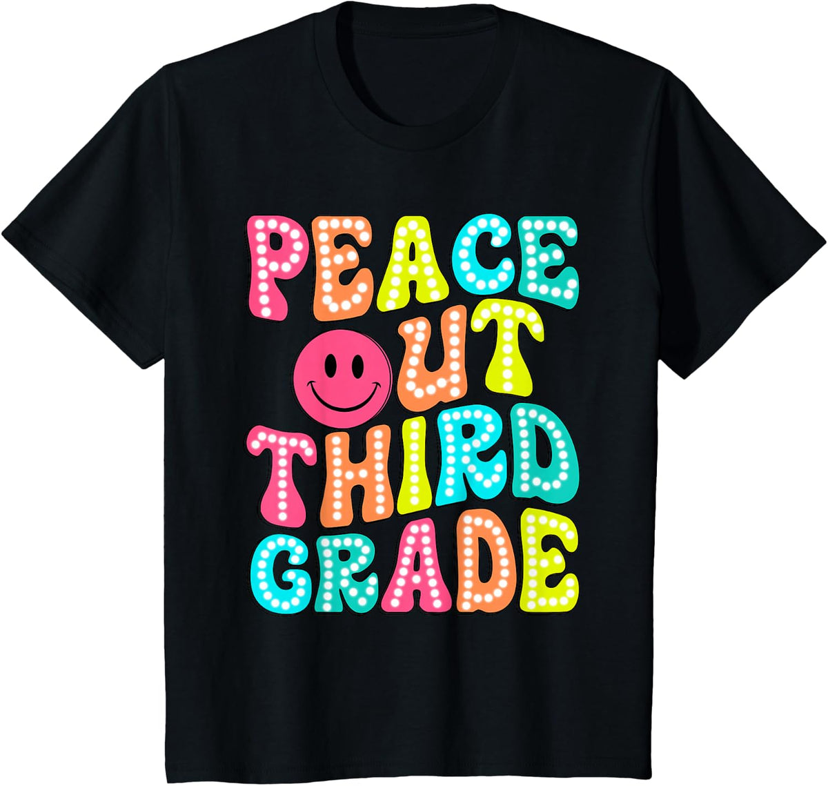Peace Out Third Grade Happy Last Day Of School Groovy Retro T-Shirt Tee For Kids Teachers - Black