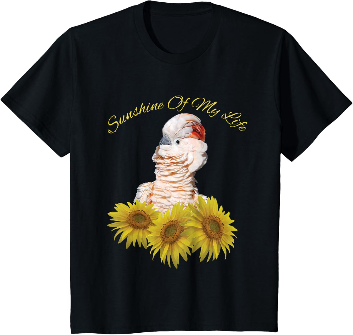 Moluccan Cockatoo Parrot Sunshine Sunflower T-Shirt - Black