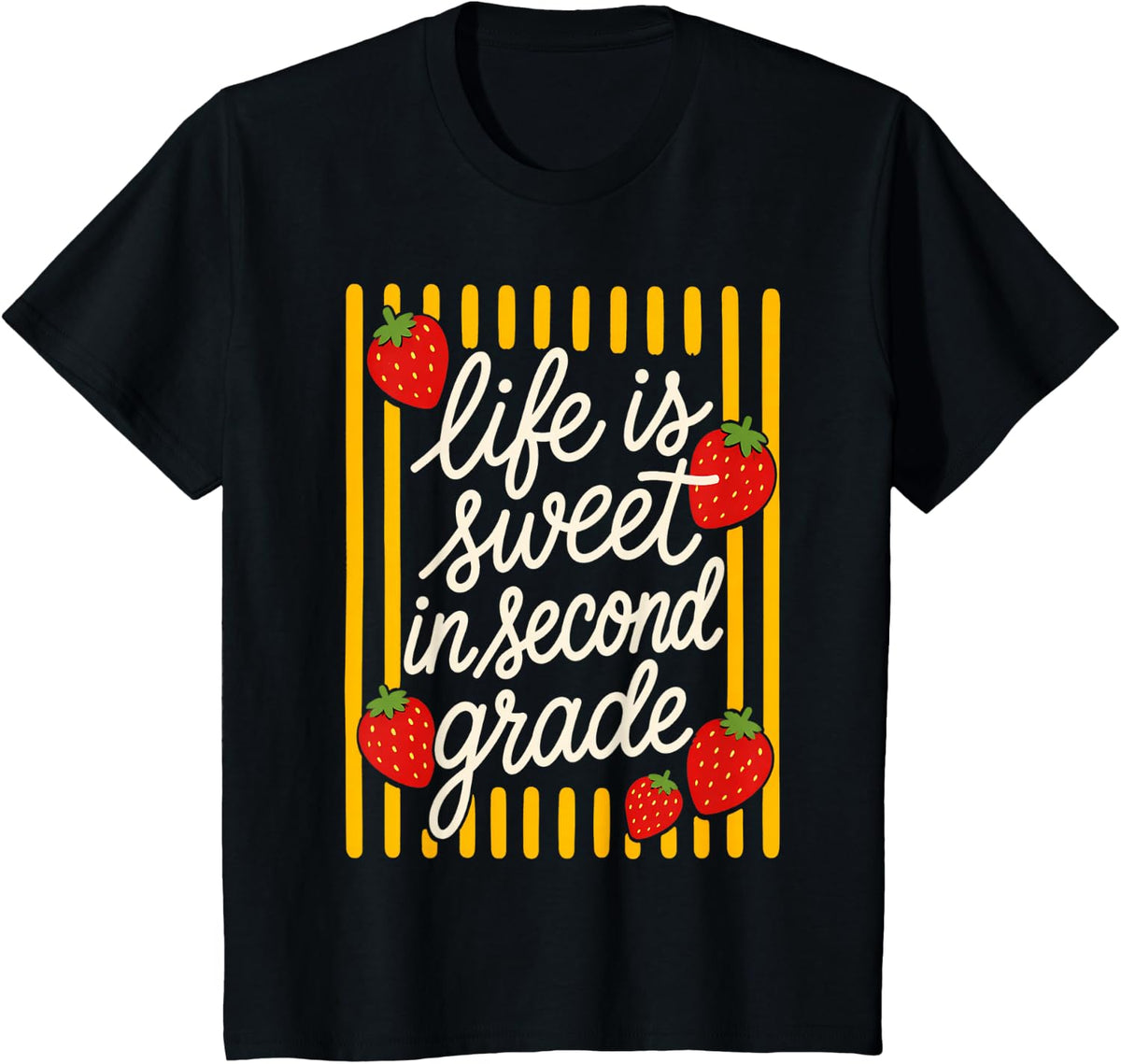 Life is Sweet in Second Grade Strawberry Teacher Kids T-Shirt - Black