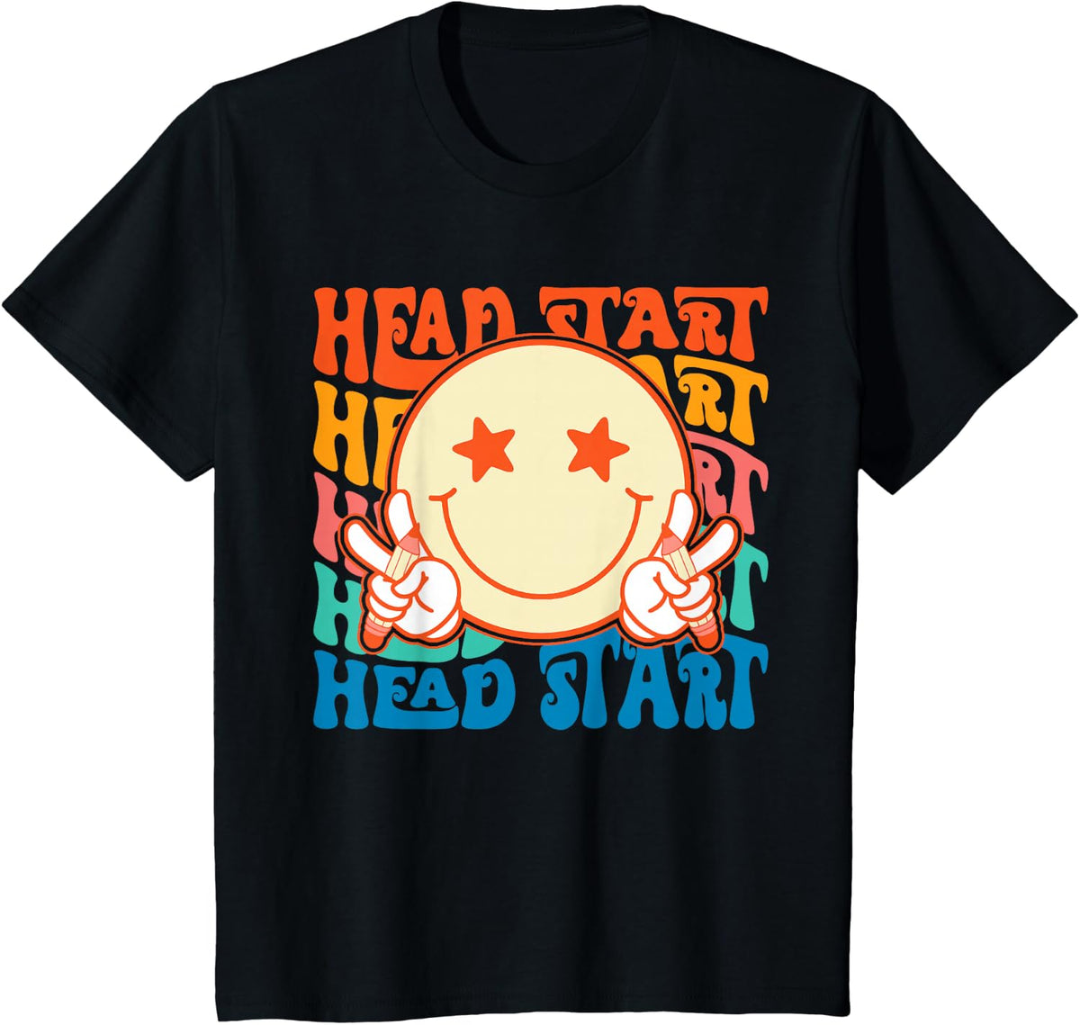 Retro Head Start Crew Teacher Back To School First Day Gift T-Shirt - Black