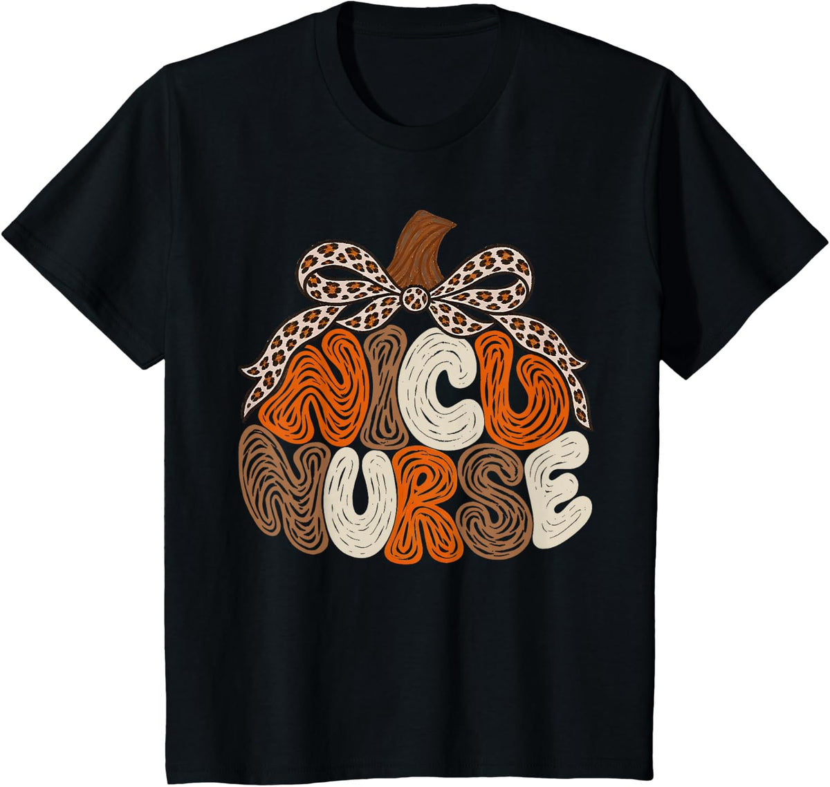 NICU Nurse Pumpkin Thanksgiving Leopard Bow Thankful T-Shirt - Black