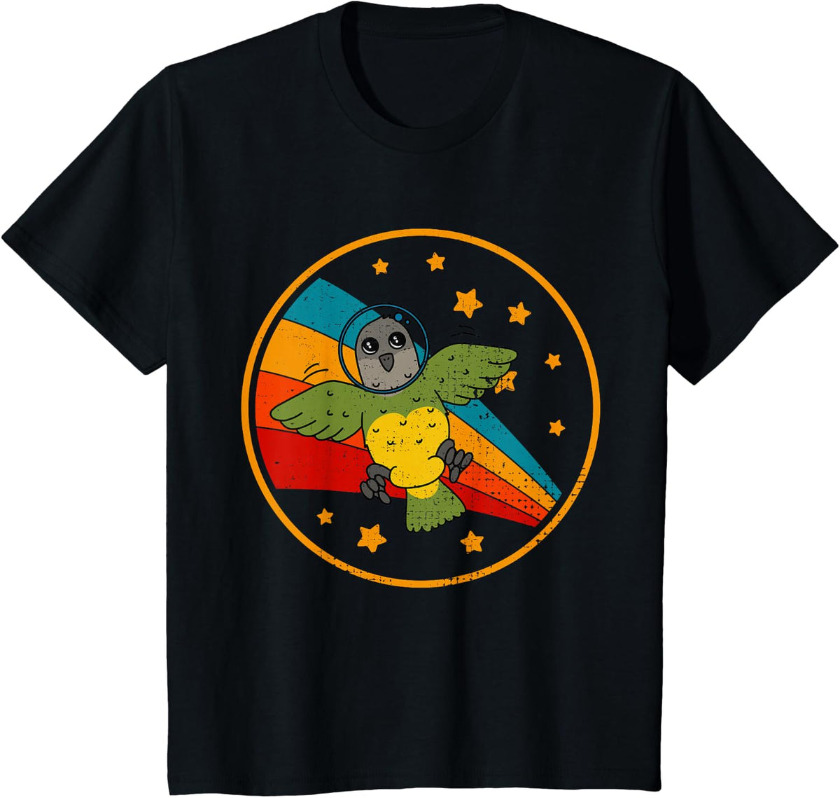 Cute Vintage Senegal Parrot Retro White Parrot In Space T-Shirt - Black