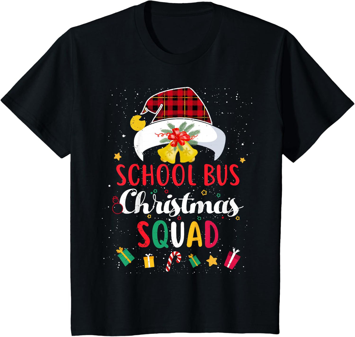 School Bus Christmas Squad Santa Hat Driver Match T-Shirt - Black