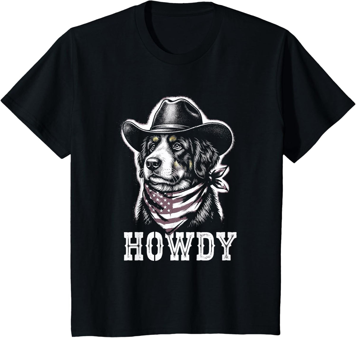 Bernedoodle Howdy Cowboy American Flag T-Shirt - Black