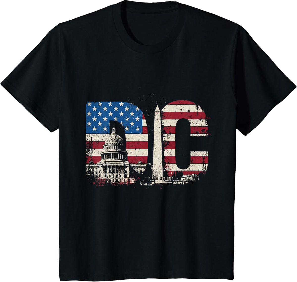 Washington DC American Flag Skyline Monument Capitol Patriot T-Shirt - Black