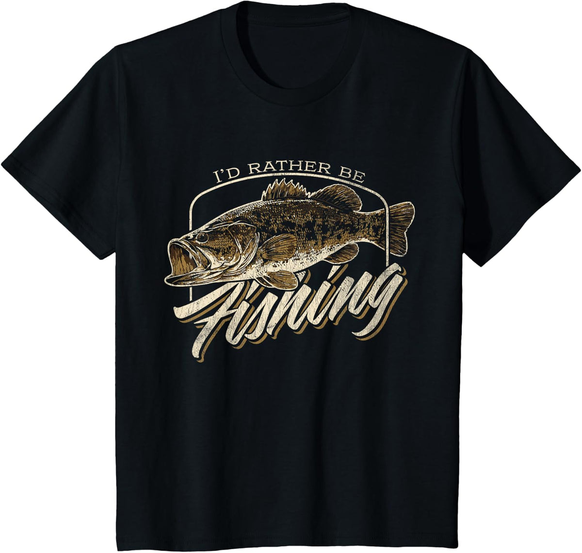 I'd Rather Be Fishing Distressed T-Shirt - Black