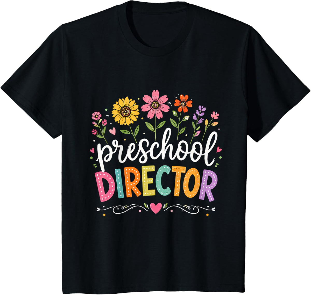 Preschool Director Boho Wildflower Back to School Teachers T-Shirt - Black