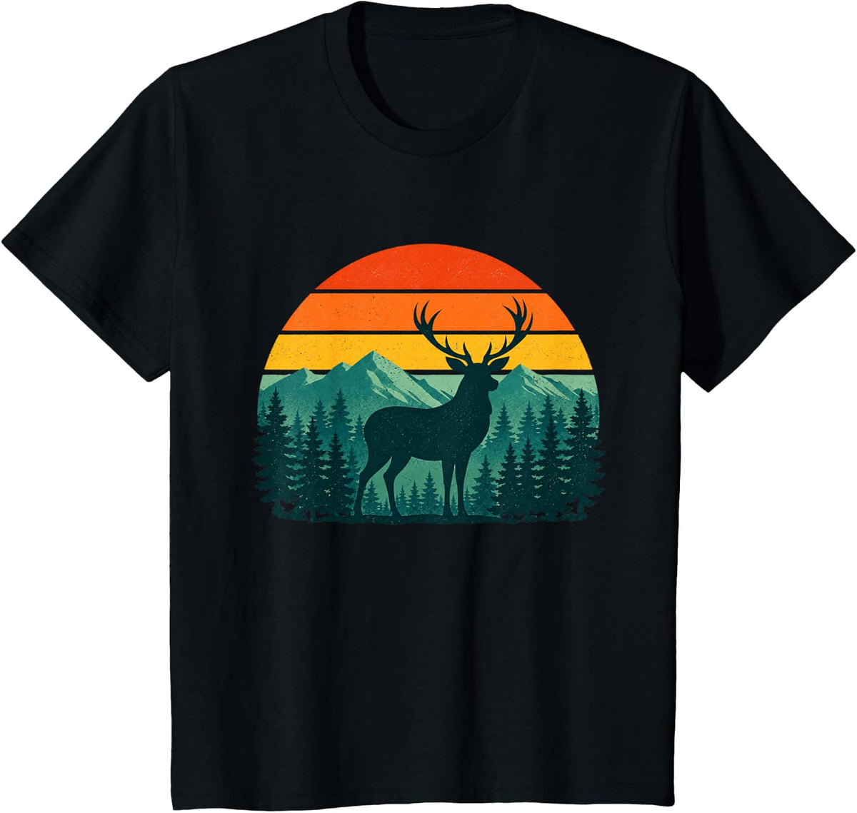 Elk Hunting Mountain Forest Sunset Wildlife T-Shirt - Black