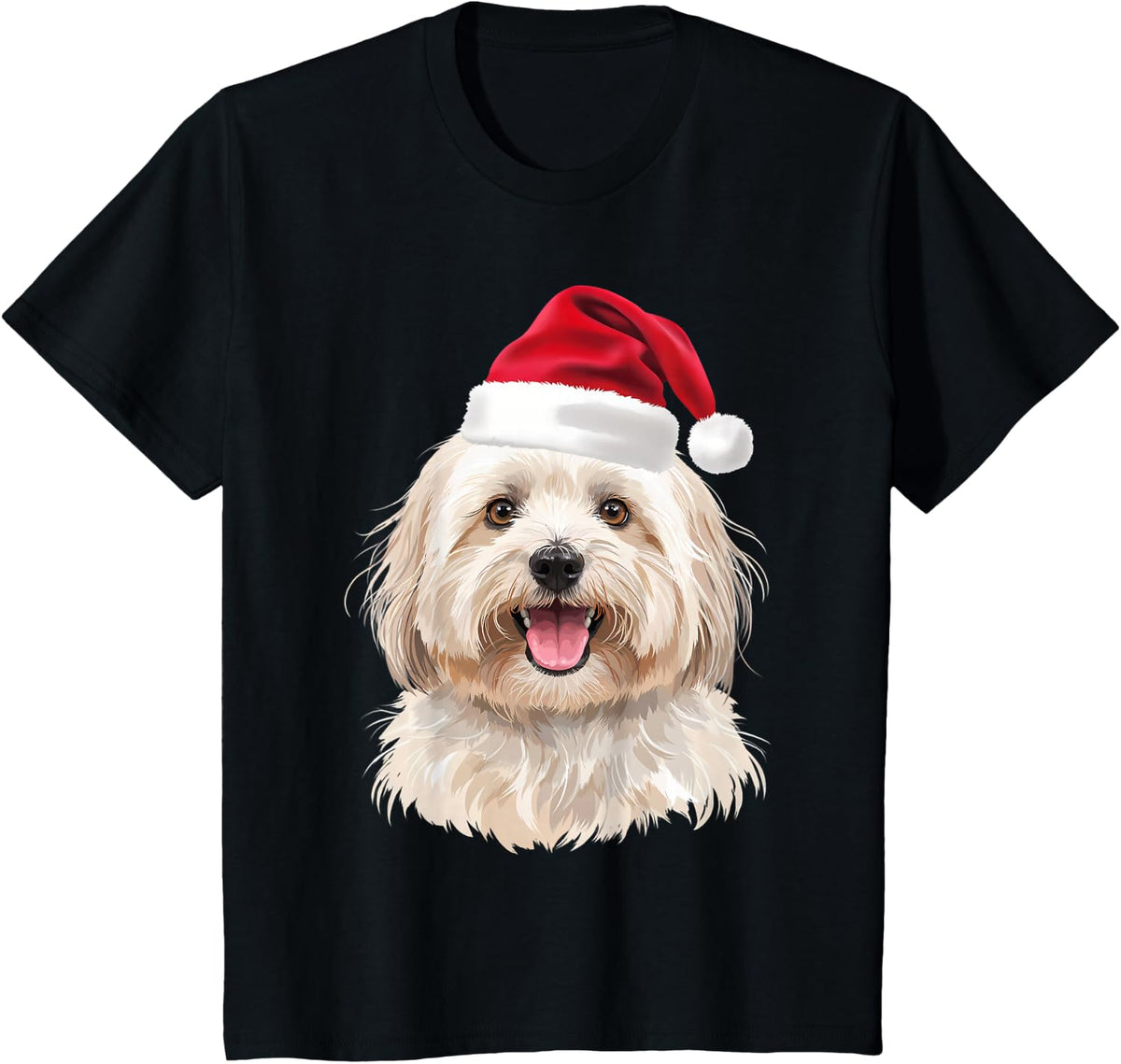 Funny Havanese Santa Hat Christmas Portrait Pet Parent T-Shirt - Black