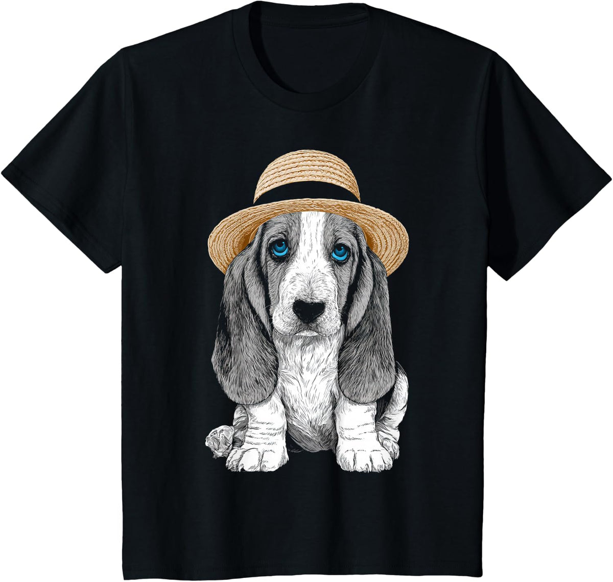 Basset Hound Dog Lover Blue Eyes Art T-Shirt - Black