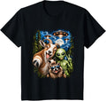 Goat Selfie Alien Raccoon UFO Funny Men Women Kids T-Shirt - Black