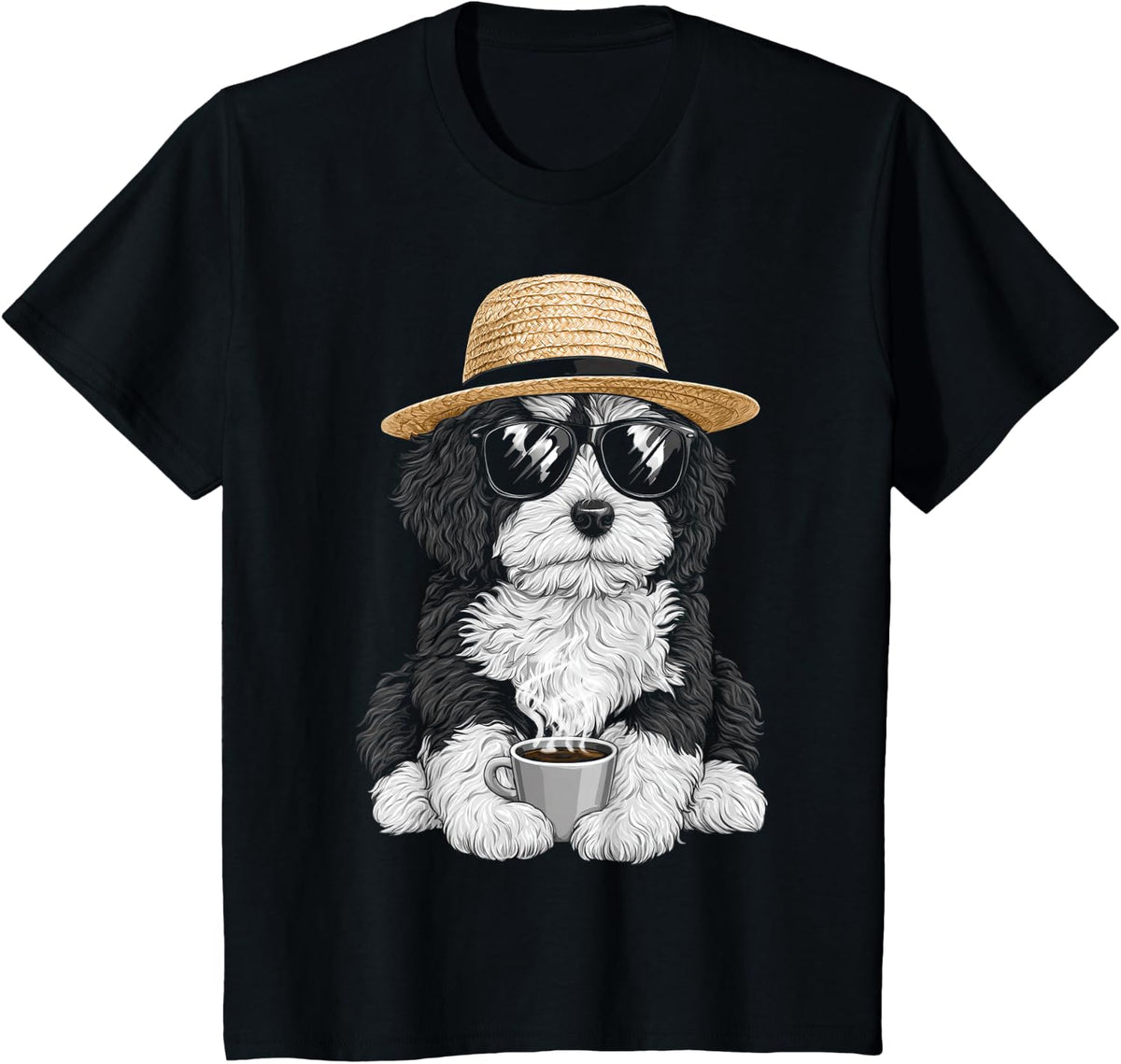 Bernedoodle Dog Owner Coffee Design Sunglasses T-Shirt - Black