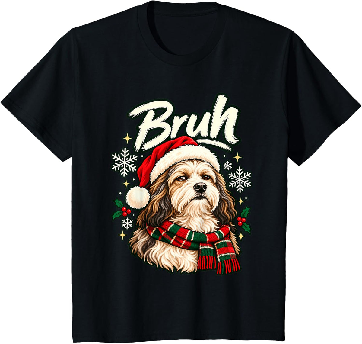 Bruh Havanese Grumpy Christmas Dog T-Shirt - Black