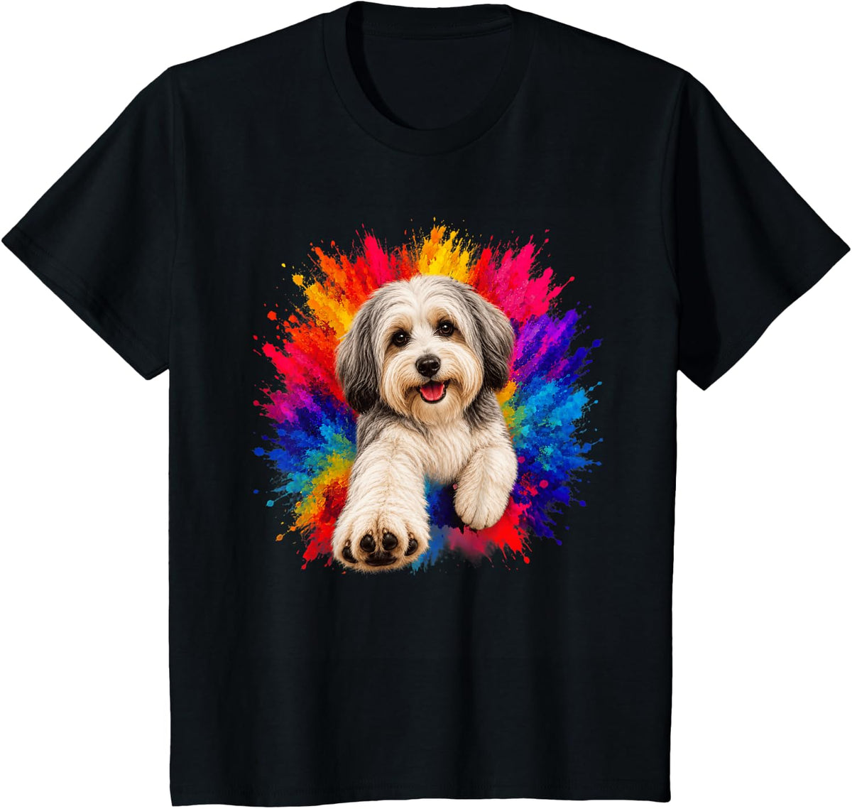 Havanese Colorful Splash Art Havanese Dog T-Shirt - Black