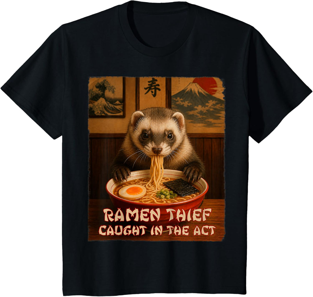 Funny Ferret Graphic Tee - Ramen Thief T-Shirt - Black