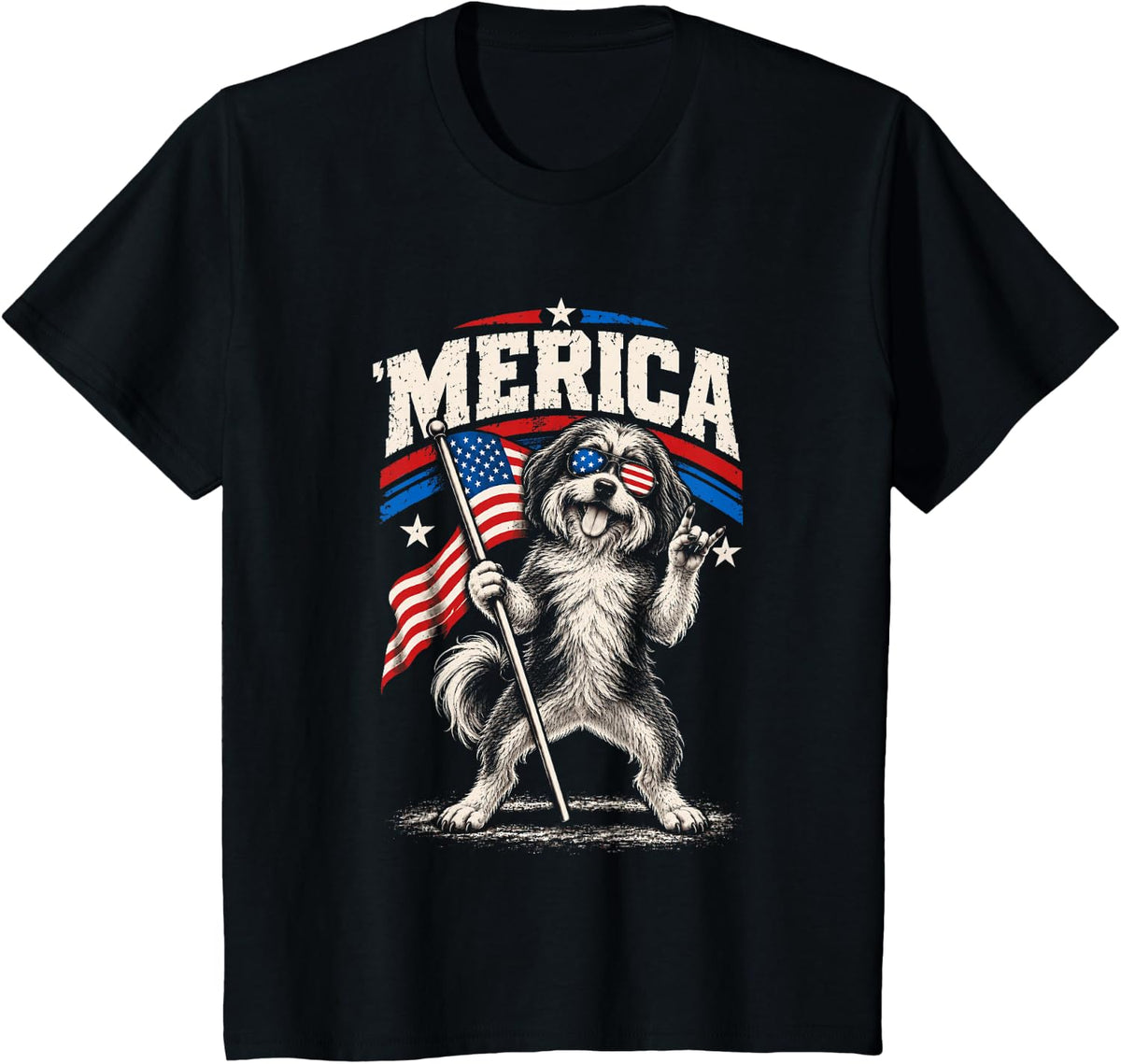 Havanese Rock on USA Flag Patriotic Merica T-Shirt - Black