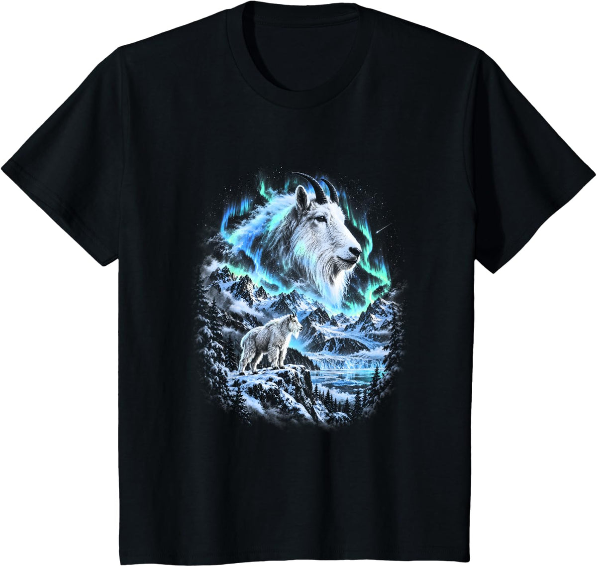 Northern Lights Alaska Glacier - Mountain Goat T-Shirt - Black