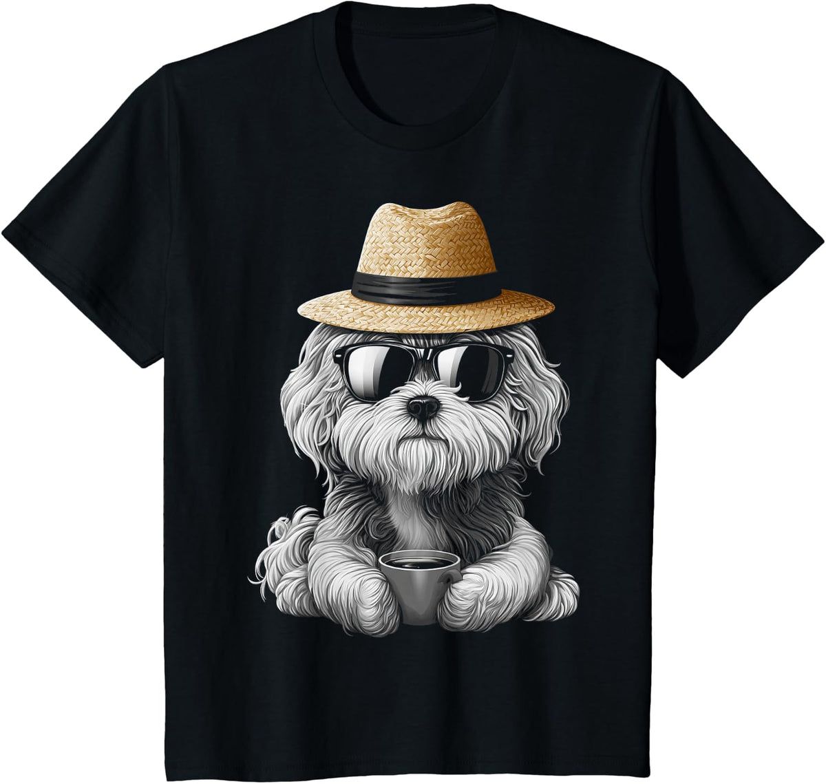 Coffee Motif Sunglasses Art Havanese Dog Mom T-Shirt - Black