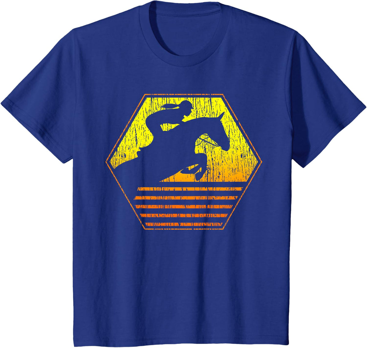 Show Jumping Retro Vintage Equestrian Horse T-Shirt - Royal Blue