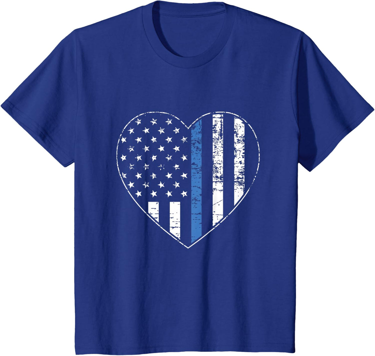 Thin Blue Line American Flag Heart Police Officer Support T-Shirt - Royal Blue