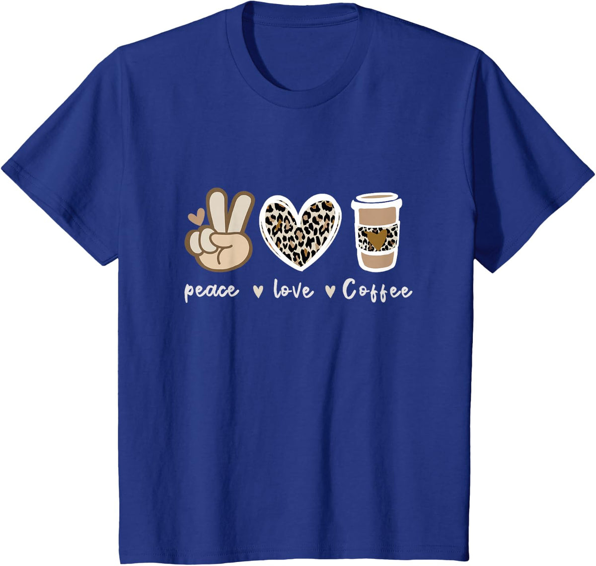 Cute Leopard Peace Sign Love Coffee Heart For Cafe Lovers T-Shirt - Royal Blue