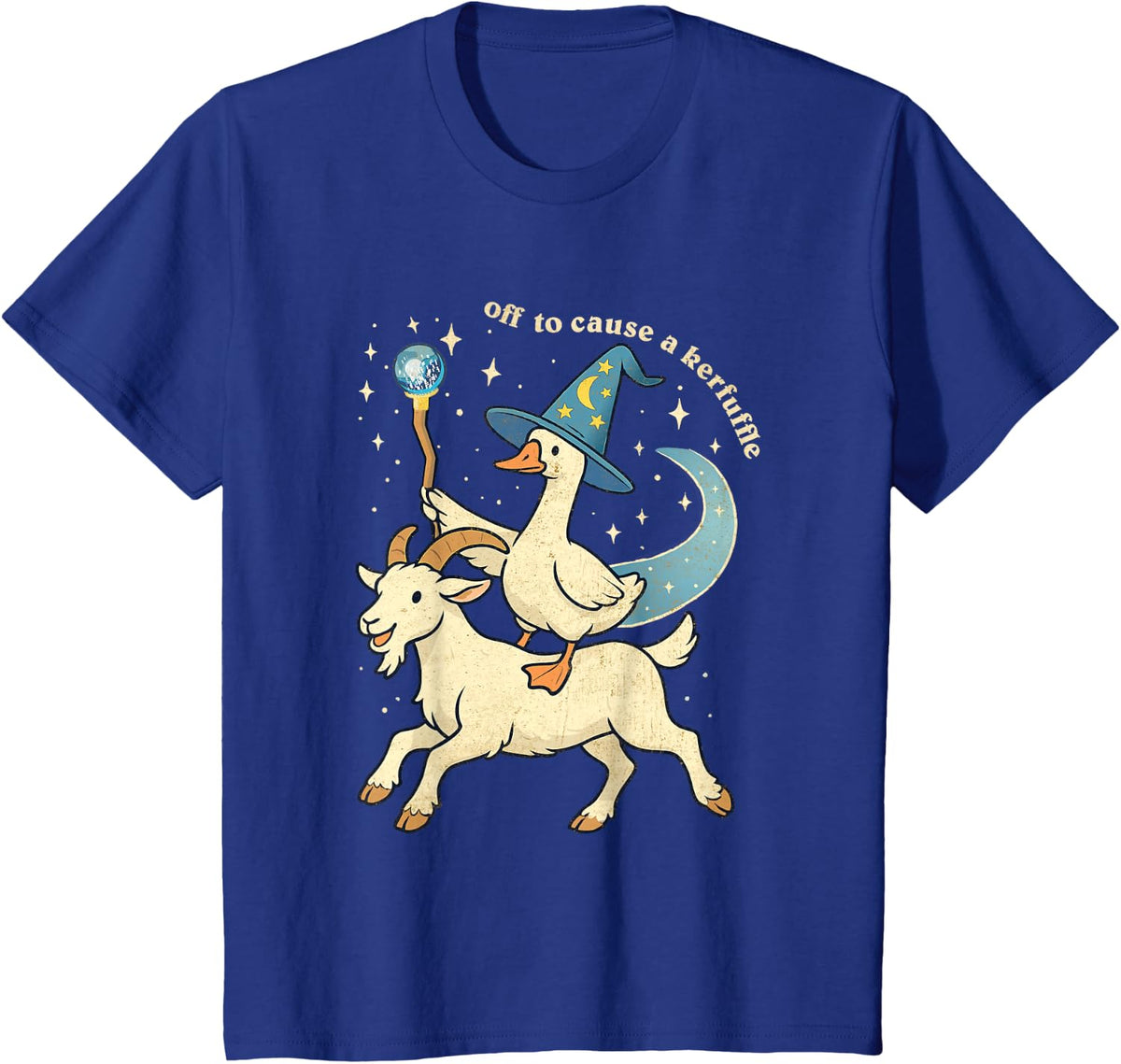Off to Cause a Kerfuffle Funny Chaotic Weird Animal Goose T-Shirt - Royal Blue