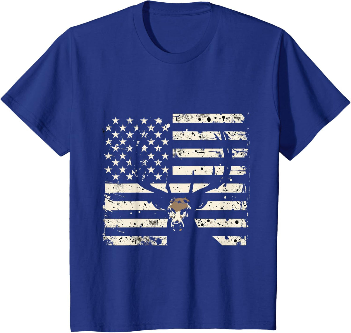 American Flag Camouflage Outdoor Antlers Deer T-Shirt - Royal Blue