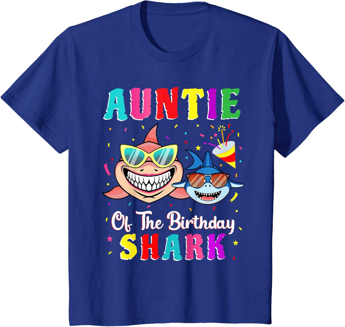 Auntie Of The Shark Birthday Family Matching Birthday Nephew T-Shirt - Royal Blue